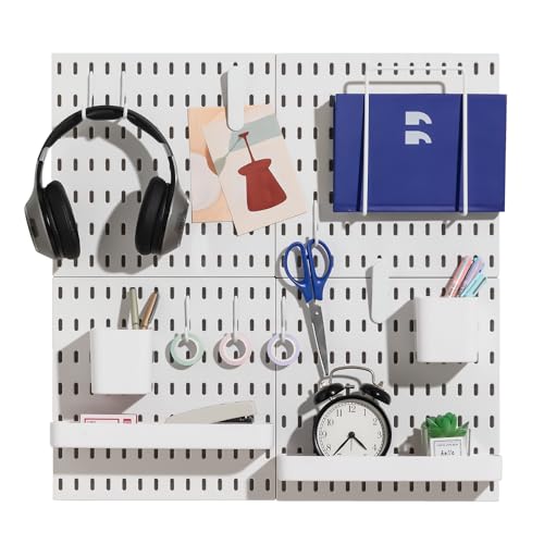 Keepo Pegboard Combination Kit, Pegboards and Accessories Modular Hanging for Wall Organizer, Crafts Organization, Ornaments Display, Nursery Storage, Peg Board (4Pcs Pegboard Organizer - White)