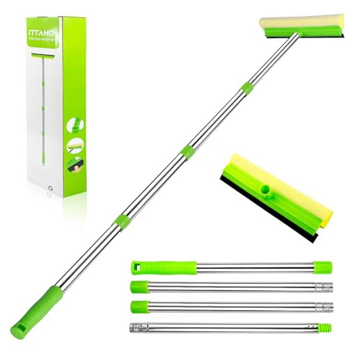 ITTAHO Squeegee for Window Cleaning, 2 in 1 Squeegee Window Cleaner with 58'' Long Handle,Window Washing Kit with Extension Pole for Shower, Windshield, Mirror, Gas Station, Glass