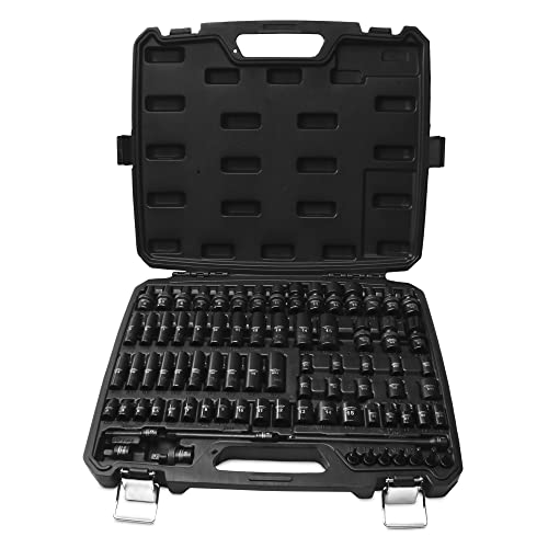 TIGHTSPOT 1/4' Drive 80pc Impact Socket MASTER SET, our Most Complete Set Ever with SAE & Metric from 3/16 Inch - 9/16 Inch, 4mm - 15mm, Standard/Deep/Universal & Torx & Inverted Torx Sockets & More