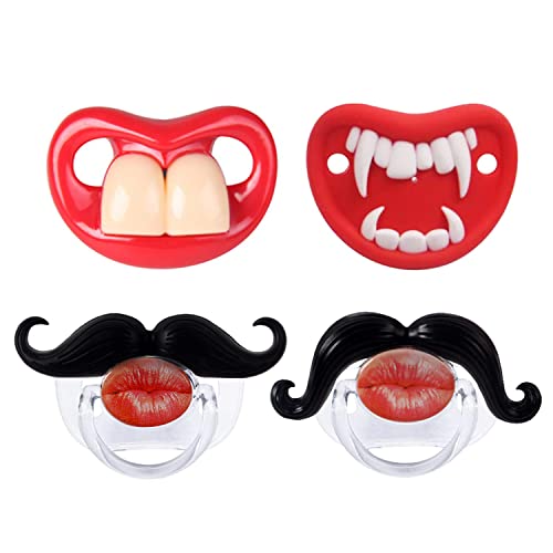 INTATIKOO Funny Baby Pacifiers,Mustache Pacifiers for Babies 0-36 Months,Baby Teeth and Vampire Pacifier Funny Pacifiers for Boys and Girls BPA Free