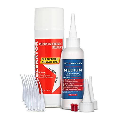 Starbond 4 oz. Medium CA Glue with 6 oz. Activator Bundle (Premium Cyanoacrylate Super Glue) for Quick Glue-ups. Woodworking, Woodturning, Hobby Models