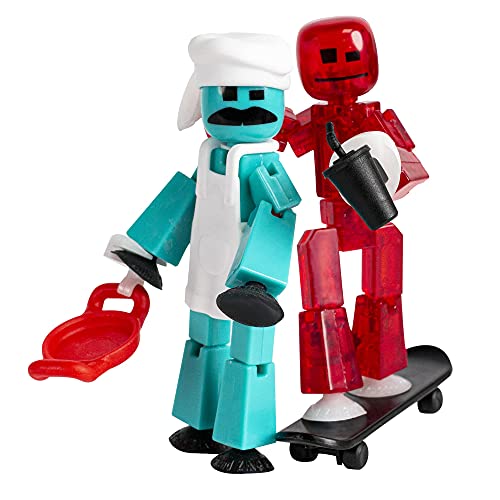 Zing Stikbot Chef and Lifestyle Dual Action Pack - Includes 2 Stikbots and Lots of Cool Accessories in Eco Friendly Packaging (Pack A - Blue & Red)