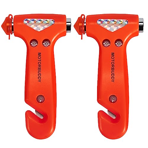 MOTORBUDDY 2-Pack Car Safety Hammer Seatbelt Cutter, Auto Emergency Escape Hammer with Window Glass Breaker and Seat Belt Cutter, Striking Red Escape Tool for Car Accidents