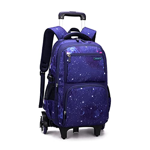 Boys Rolling Backpacks Kids'Luggage Wheeled Bags Kids Trolley School Bags Space-Starry Sky Roller Bookbag with 6 Wheels
