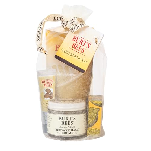 Burt's Bees Mothers Day Gifts for Mom, Hand Repair Gifts Set, 3 Hand Creams plus Gloves - Almond Milk Hand Cream, Lemon Butter Cuticle Cream, Shea Butter Hand Repair Cream