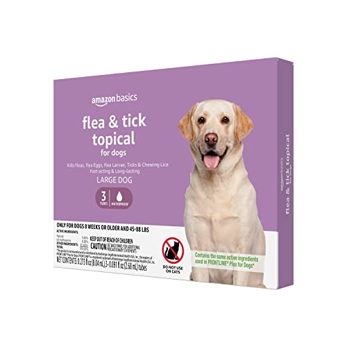 Amazon Basics Flea and Tick Topical Treatment for Large Dogs (45-88 pounds), Unscented, 3 Count (Previously Solimo)