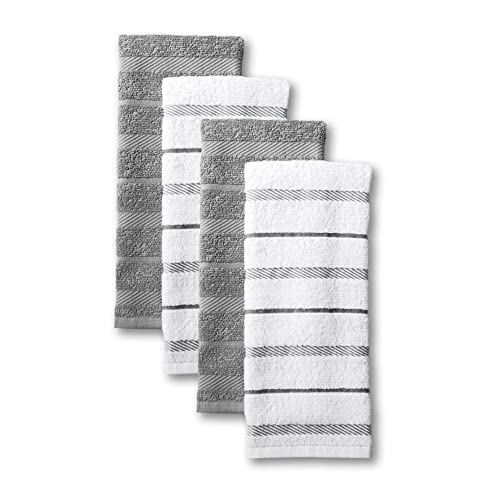 KitchenAid Albany Kitchen Towel 4-Pack Set, Grey/White, 16'x26'