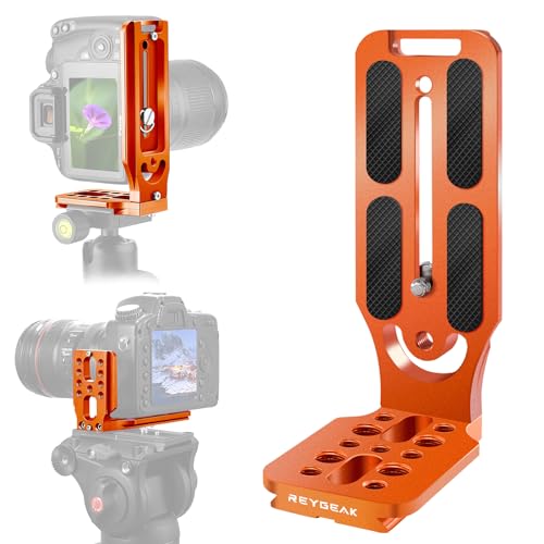 REYGEAK DSLR Camera L Bracket Vertical Horizontal Switching Tripod Quick Release Plate with Screws Wrench Compatible with Canon/Nikon/Sony/DJI Osmo Ronin Zhiyun Stabilizer Tripod Monopod (Orange)