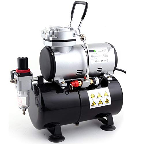 Timbertech Airbrush Compressor, High-performance Single-Piston Oil-free Mini Compressor AS186 with 3L Tank, Regulator, Moisture Trap for Hobby, Cake Decoration, Body Tattoo, Graphic and so on