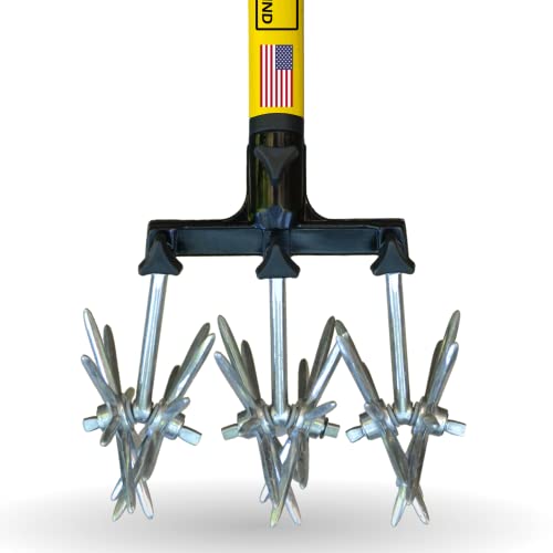 Rocklin Rotary Cultivator Tool - 60” Extra Long Handle - Reinforced Tines - Reseeding Grass or Soil Mixing - All Metal, No Plastic Structural Components - Cultivate Easily