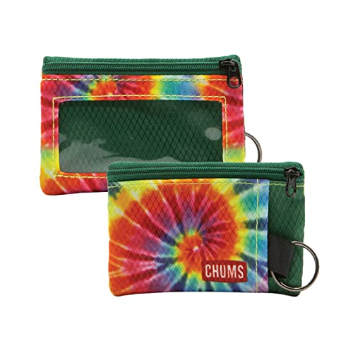 Chums Surfshorts Wallet - Lightweight Zippered Minimalist Wallet with Clear ID Window - Water Resistant with Key Ring (Rainbow Tie Dye)