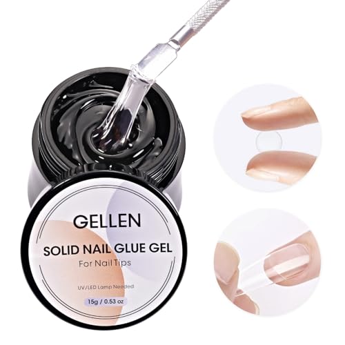 Gellen Solid Nail Glue Gel for False Nail Tips, Huge Capacity 15g Press on Nail Glue Solid Acrylic Nail Glue Gel for Salon Art DIY at Home, Need UV Light Cured