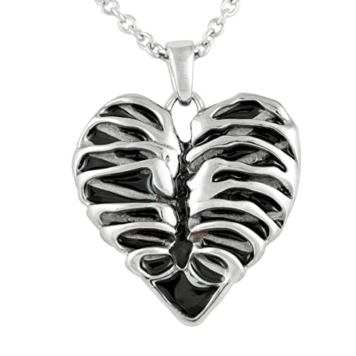 Controse Silver-Toned Stainless Steel Rib Cage Heart Necklace 17' - 19' Adjustable Chain
