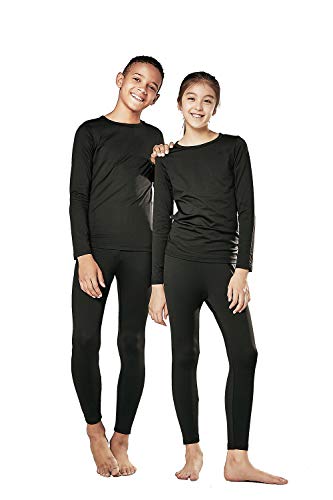 DEVOPS Boys and Girls Thermal Underwear Long Johns Set with Fleece Lined (Medium, Black)