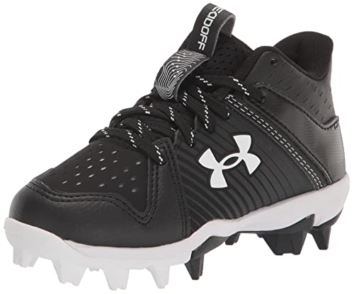 Under Armour Baby Boys Leadoff Mid Junior Rubber Molded Cleat Baseball Shoe, (001) Black/Black/White, 4 Big Kid US