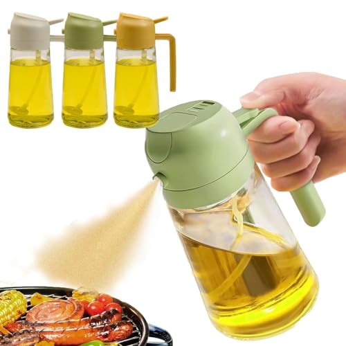 2 in 1 Spray Design Oil Dispenser Bottle Auto Flip Olive Oil Sprayer Leakproof Vinegar Sprayer Dispenser for Cooking Air Fryer Roasting Salad Baking Outdoor Camping Grilling (Green)