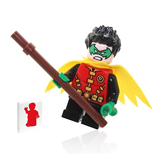LEGO Super Heroes DC Batman Minifigure - Robin (Green Mask and Yellow Cape) with Staff and Minifigureland Tile 76122