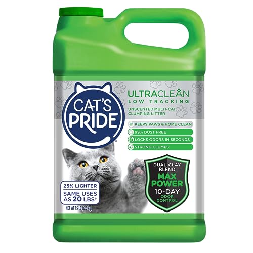 Cat's Pride Max Power: UltraClean Low Tracking Multi-Cat Clumping Litter - Keeps Paws & Home Clean - Up to 10 Days of Powerful Odor Control - 99% Dust Free - Unscented, 15 Pounds