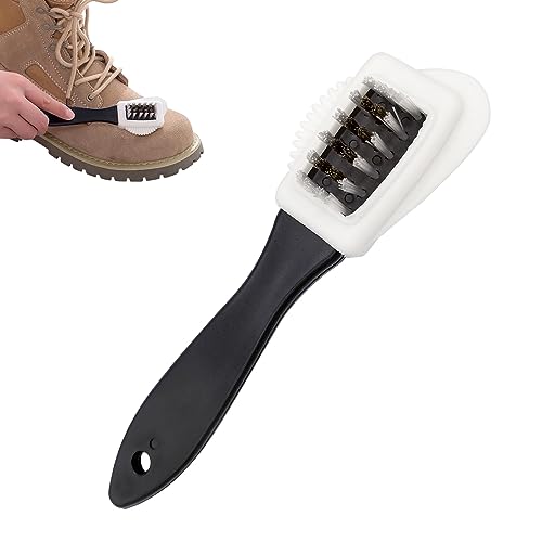 Medsuo Handy 4 Sideds Suede Brush Multifunctional Nubuck 4-Way Leather Brush Cleaner Brass and Nylon Bristle Shoe Boot Cleaning Brush for Suede Shoes, Boots, Jackets, Bags