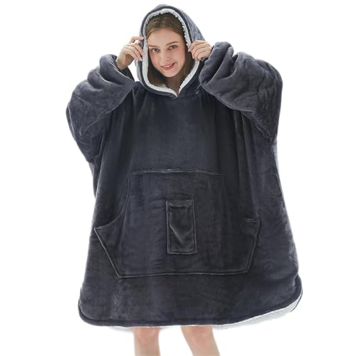 Oversized Hooded Blanket Sweatshirt with Pockets - Cozy Flannel Sherpa for Women & Men