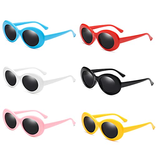 SUNOVELTIES 6 Pack Retro Kurt Cobain Clout Goggles Sunglasses Neon Colors Round Lenses Polarized Eyewear Hype Beast Style Party Costume Glasses for Teenagers Women Men