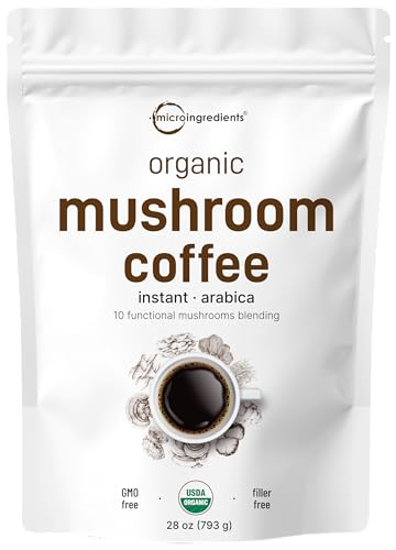 Organic Instant 10 in 1 Mushroom Coffee Powder, 28 Ounce (317 Servings)| Premium Arabica Coffee with Lion’s Mane, Chaga, Reishi,& More| Immune Support