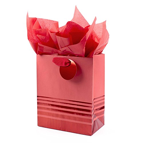 Hallmark 9' Medium Gift Bag with Tissue Paper (Red Foil Stripes) for Christmas, Birthdays, Father's Day, Graduations, Valentines Day, Sweetest Day