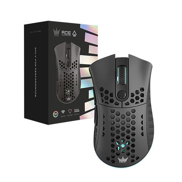 HOF Ace M2 Black Wireless Gaming Mouse - Nvidia Reflex - 38000 DPI - ARGB - Ultralight - 6 Programmable Buttons - PixArt Sensor - 1000 Hz Polling Rate - USB-C Charging - Long Life Battery - PC