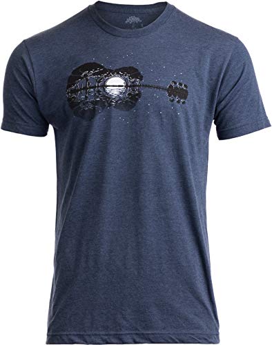 Ann Arbor T-shirt Co. Acoustic Guitar Moonrise | Guitarist Musician Music Player for Man Woman T-Shirt-(Adult,M) Vintage Navy
