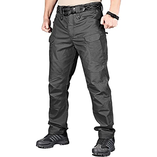 HYCOPROT Men's Tactical Pants Ripstop Water Repellent Lightweight Casual Cargo Pants Quick Dry Military Army 10 Pockets Work Trousers for Hiking, Outdoor, Hunting (34, Black)