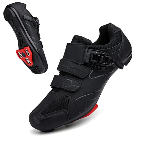 Vicogn Mens Womens Cycling Shoes Compatible with Peloton Indoor Bicycle Pedals Clip in Road Bike Shoes Pre-Installed with Look Delta Cleats (Black,US 10.5) 45