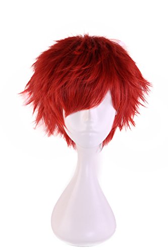 HH Building Short Layered Curly Anime Fashionable Cosplay Costume Wig Red Hair 12 Inch