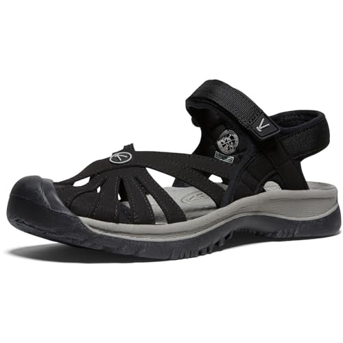 KEEN Women's Rose Casual Closed Toe Sandals, Black/Neutral Gray, 7.5