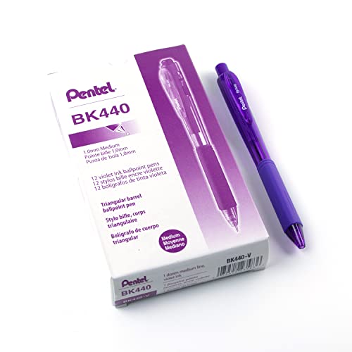 Pentel WOW! Retractable Ballpoint Pens, Medium Line, Violet Ink, Box of 12 (BK440-V)