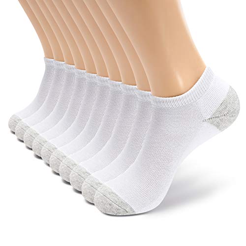 MONFOOT Women's and Men's 10-Pack Cotton Cushioned Ankle Socks White