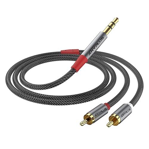 ANYPLUS 2RCA to 3.5mm,【0.5M】 1/8 to RCA 2-Male Headphone Jack Fish Wire Braid Y Splitter RCA Auxiliary Cord for Smartphone, Tablet, HDTV,or MP3 Player Speaker