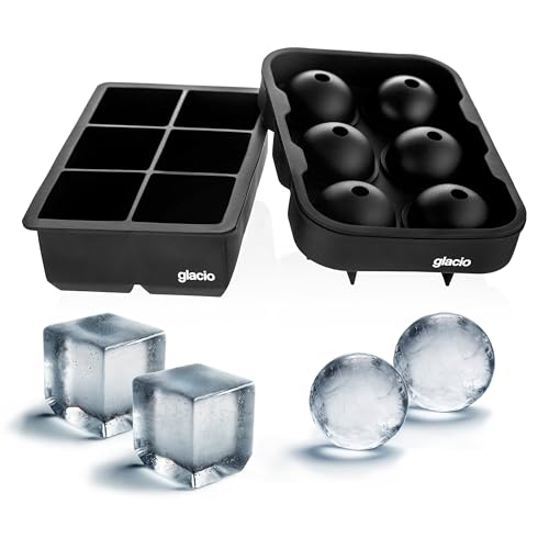 glacio Ice Cube Mold Combo - Large Silicone Ice Maker for Whiskey and Cocktails - Perfect for Craft Ice, Whiskey Ice Balls, and Cocktail Ice Cubes