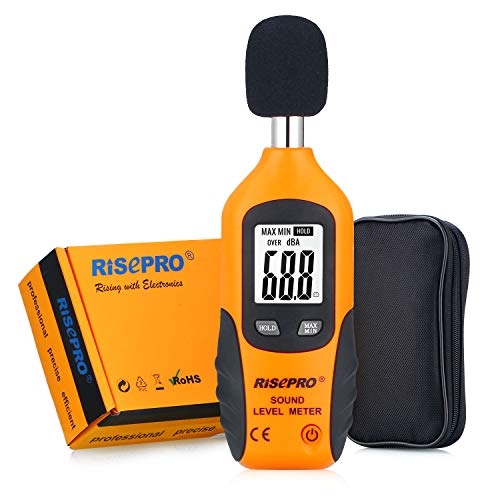 Decibel Meter, RISEPRO Digital Sound Level Meter 30 – 130 dB Audio Noise Measure Device Backlight MAX/MIN, Data Hold Auto Power Off Dual Ranges HT-80A