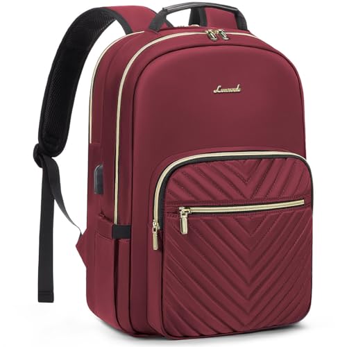 LOVEVOOK Laptop Backpack for Women 15.6 inch,Cute Womens Travel Backpack Purse,Professional Laptop Computer Bag,Waterproof Work Business College Teacher Bags Carry on Backpack with USB Port,Wine Red