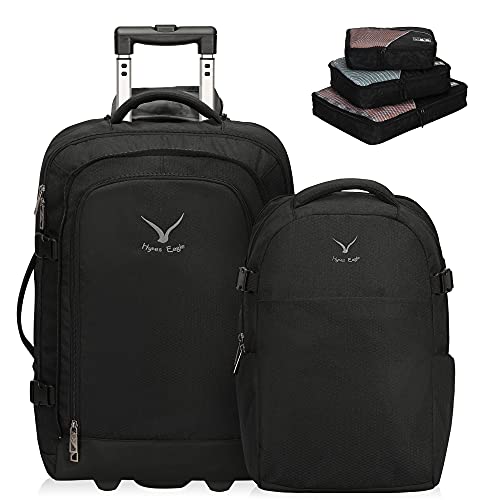 Hynes Eagle 2 in 1 Travel Backpack 22 inches Carry on Luggage 63L Rolling Backpack for Men Women with Packing Cubes 3PCS Set