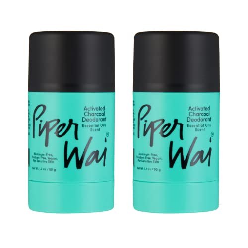 PiperWai Natural Deodorant w/Activated Charcoal | Odor Protection, Vegan, Aluminum Free, Shark Tank Product for Women & Men | Great for Travel, & Gifts | 50g Scented Stick 2-Pack