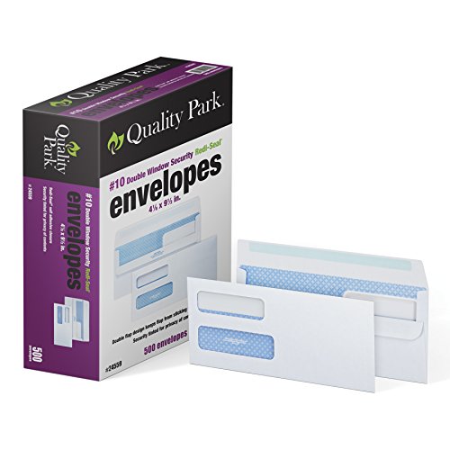 Quality Park #10 Double-Window Self-Seal Security Envelopes, For Business Statements, Invoices, 4-1/8' x 9-1/2', White, 24-lb, 500 Per Box (QUA24559) (24559)