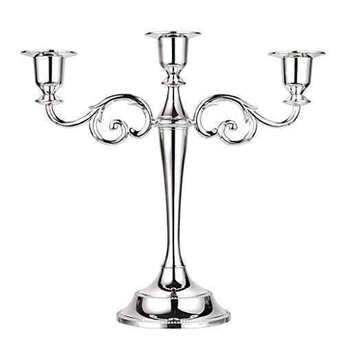 OwnMy 3 Arms Metal Candelabra Candlestick Silver European Elegant Candle Holder Candle Stand for Wedding Dining Table Christmas Party Home Decoration (Silver Tone)