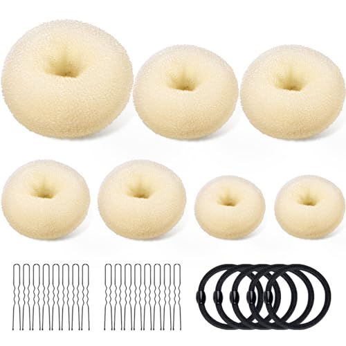 TsMADDTs Donut Hair Bun Maker, Ring Style Bun Maker Set with 7 Golden Hair Bun Makers 5 Hair Ties 20 Bobby Pins for Chignon Hair Styles