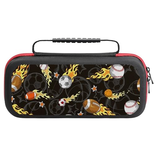 PUYWTIY Portable Travel Game Carrying Case Compatible with Nintendo Switch, Fire Ball Soccer Basketball Baseball Football Sport Hard Shell Protective Cover Bag for Game Console & Accessories