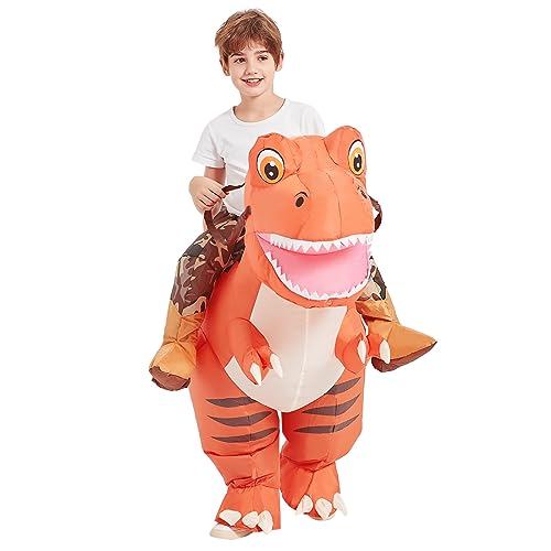 GOOSH Inflatable Dinosaur Costume Kids 48IN Halloween Blow up Costumes for Boys Girls Funny Riding T Rex Air Costume for Party Cosplay