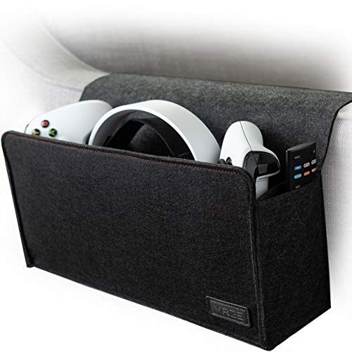 VRGE - Couch Bedside Gaming Organizer Caddy Storage Hanging Felt Mount for Game Controllers/Headphones/Meta Oculus Quest 3/2 VR w/Side Remote Control Holder