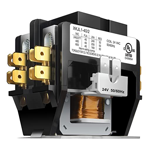 HVAC Contactor, 40 Amp Double Pole / 2 Pole Contactor 24V Coil, HN51KC024 Replacement AC Relay, Compatible with Air Conditioner Condenser Compressor Contactor Definite Purpose Contactor, UL Listed