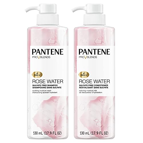 Pantene Sulfate Free Shampoo and Conditioner Set, Rose Water, Soothing and Moisturizing, Infused with Vitamin B5, for all Hair Types, Safe for Color Treated Hair, Pro-V Blend, 17.9 Fl Oz Each, 2 Pack