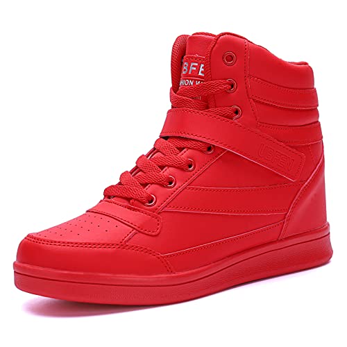 UBFEN Womens High Top Ankle Support Sneakers Vibrant Red Wedge Heel Retro 80s Tennis Shoes for Girls Cosplay Removable Insole Footwear